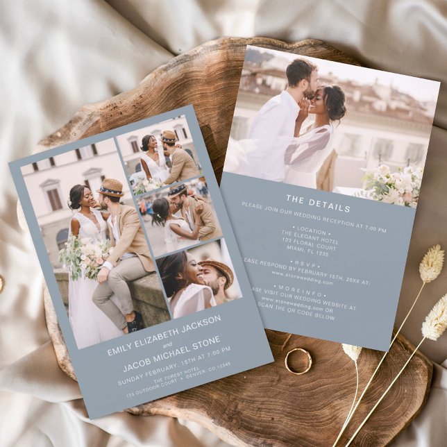 All In One Dusty Blue Minimalist Photo Wedding Invitation (Creator Uploaded)