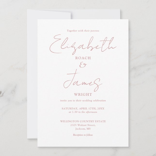 All In One Dusty Rose Minimalist Elegant Wedding Invitation (Front)