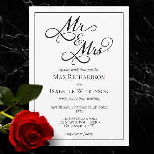 All in One Elegant Black and White Wedding  Invitation