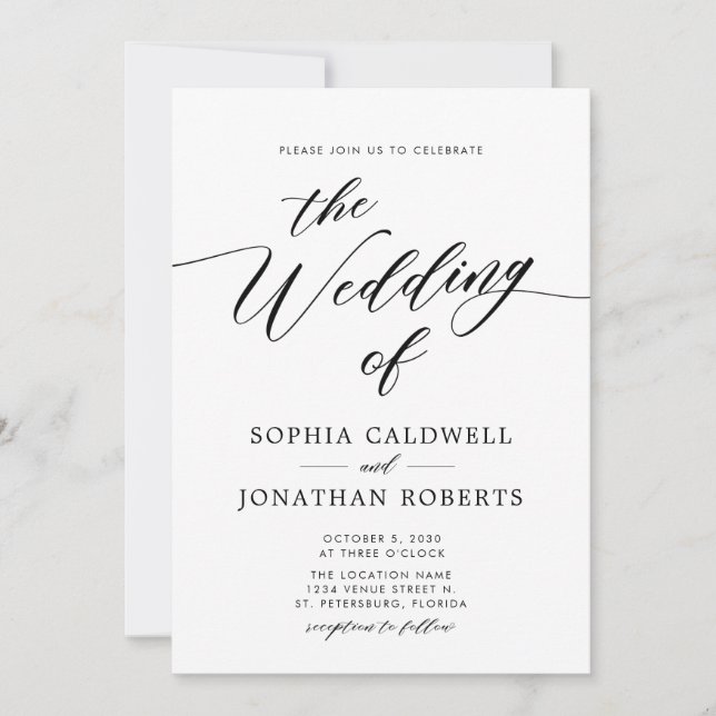 All in One Elegant Black Calligraphy Wedding Invitation (Front)