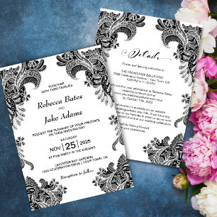 All In One Elegant Black White Lace Wedding Invitation