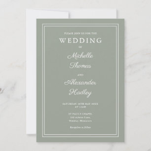 All In One Elegant Border Sage Green Wedding Invitation