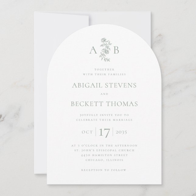 All In One Elegant Botanical Monogram Wedding Invitation (Front)