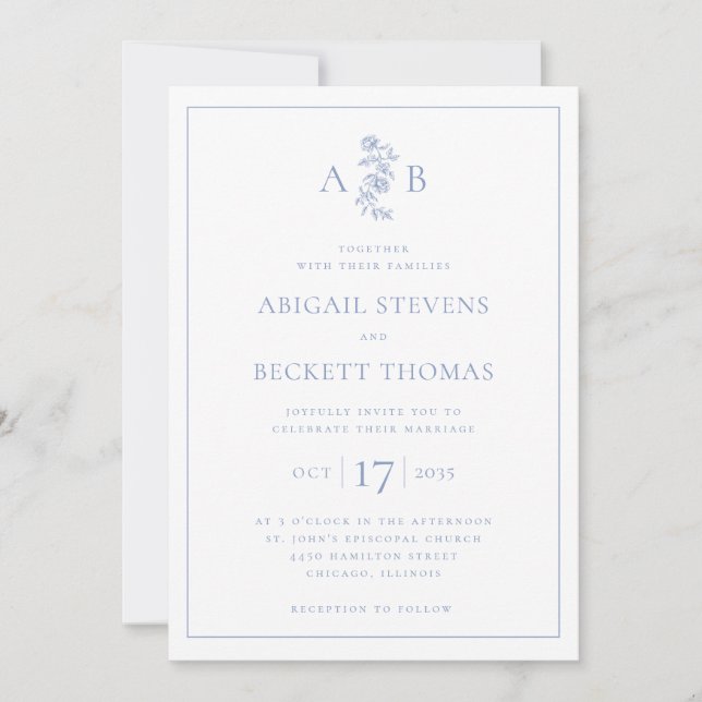 All In One Elegant Botanical Monogram Wedding Invitation (Front)