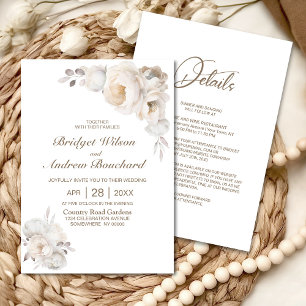 All In One Elegant Cream Floral Wedding Invitation