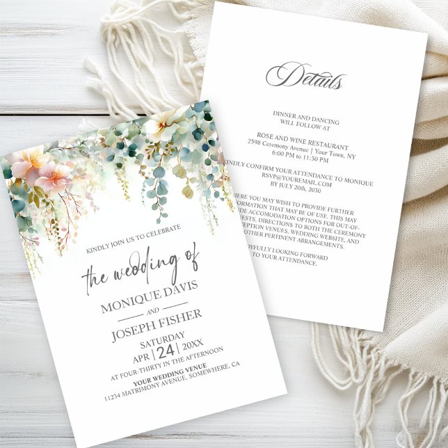All in One Elegant Eucalyptus Greenery Wedding Invitation (Creator Uploaded)