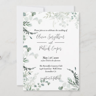 All in one, elegant eucalyptus leaves  Wedding Inv Invitation