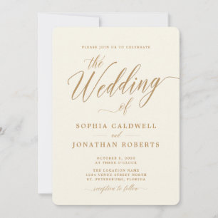 All in One Elegant Gold Calligraphy Cream Wedding  Invitation