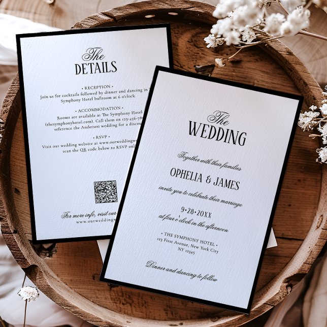 All-In-One Elegant Modern Black & White Wedding Invitation (Creator Uploaded)