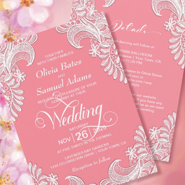 All In One Elegant Pink Lace Wedding Invitation (Creator Uploaded)