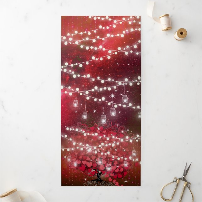 All In One Elegant Red & Pink Heart Leaf Wedding T Tri-Fold Invitation (Outside)