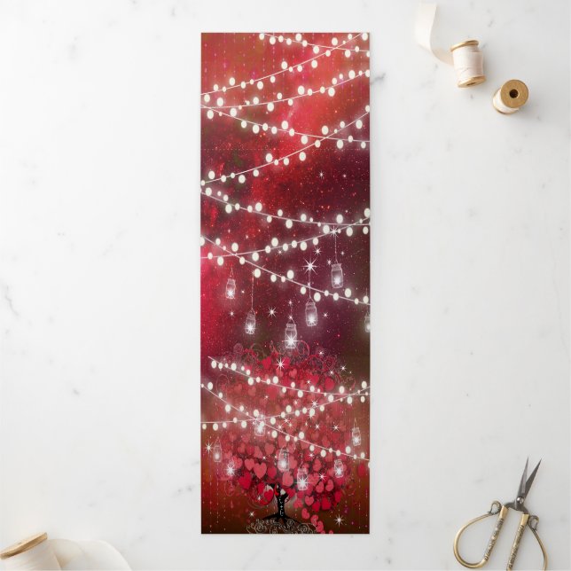 All In One Elegant Red & Pink Heart Leaf Wedding  Tri-Fold Invitation (Outside)