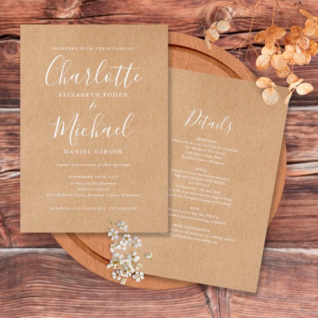 All In One Elegant Rustic Kraft Wedding Invitation (Creator Uploaded)