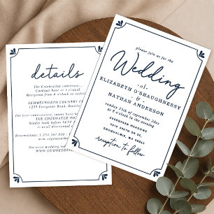 All-In-One Elegant Simple White & Blue Wedding Invitation