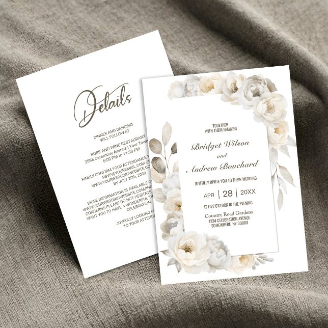 All In One Elegant White Floral Wedding Invitation (Creator Uploaded)