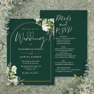 All In One Emerald Greenery Gold Arch Wedding Invitation