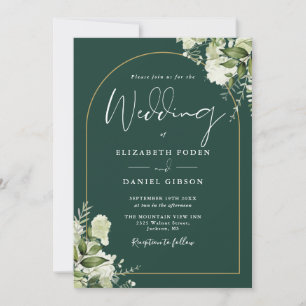 All In One Emerald Greenery Gold Arch Wedding Invitation