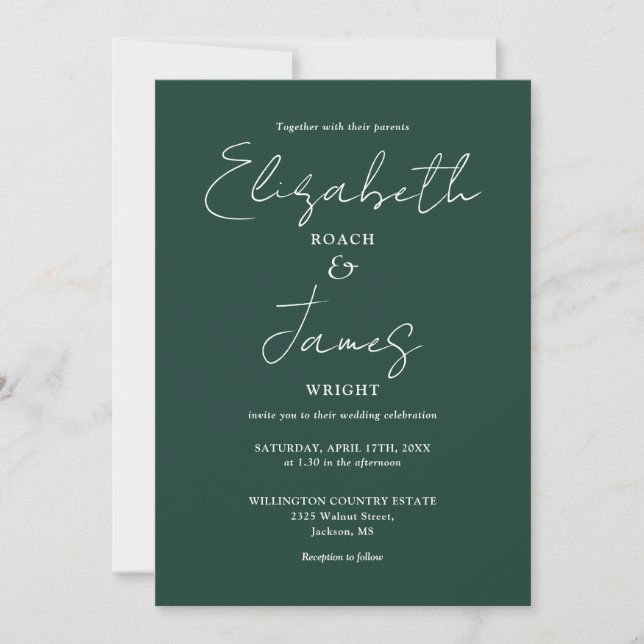 All In One Emerald Minimalist Elegant Wedding Invitation (Front)