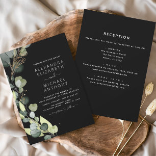 All in One Eucalyptus Greenery Black Wedding Invitation