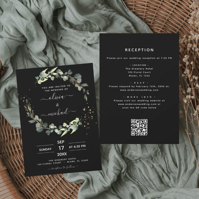 All in One Eucalyptus QR Code Rustic Wedding Invitation (Creator Uploaded)