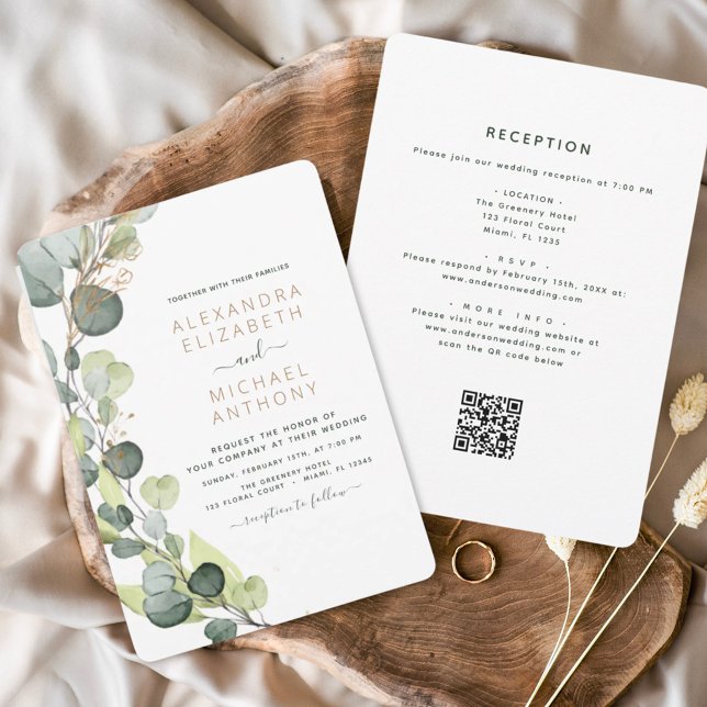 All in One Eucalyptus QR Code Wedding Greenery Invitation (Creator Uploaded)