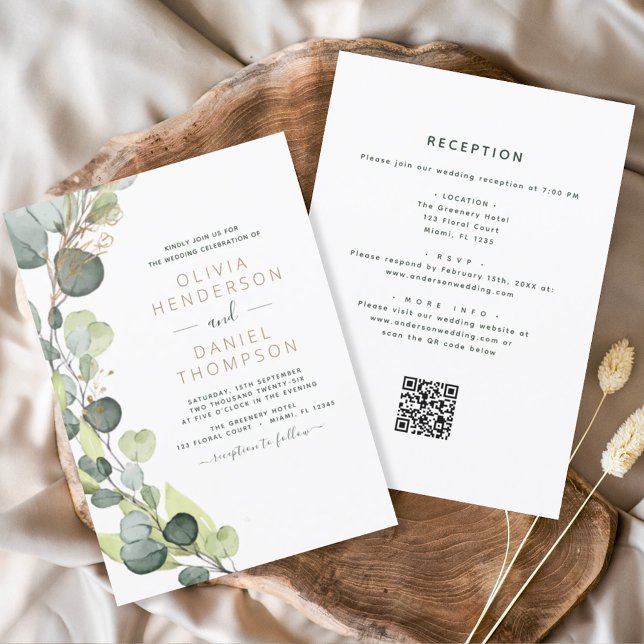 All in One Eucalyptus QR Code Wedding Greenery Invitation (Creator Uploaded)