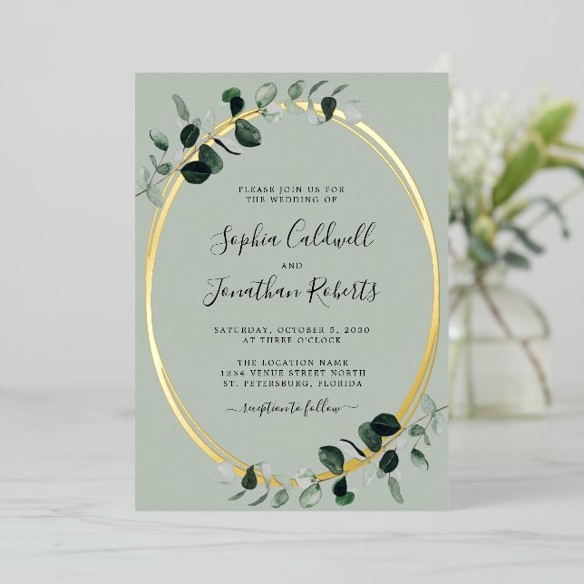 All in One Eucalyptus Sage Gold Oval Wedding (Standing Front)