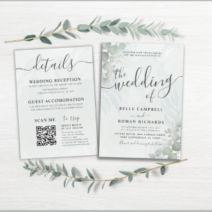 All-In-One Eucalyptus Sage Green Wedding  Invitation