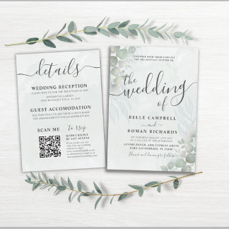 All-In-One Eucalyptus Sage Green Wedding Invitation
