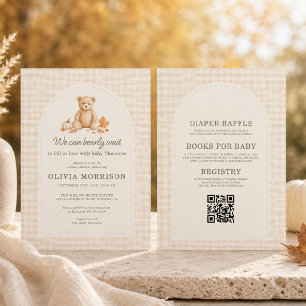 All in One Fall Bearly Wait Gingham Baby Shower Invitation