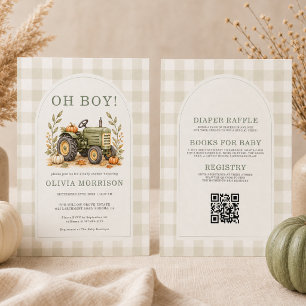 All in One Fall Farmer Tractor Oh Boy Baby Shower Invitation