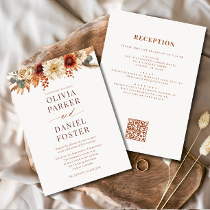 All in One Fall Floral Autumn Wedding QR Code Invitation