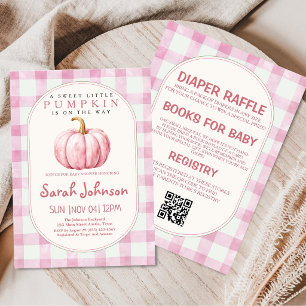 All In One Fall Gingham Pink Pumpkin Baby Shower Invitation