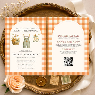 All in One Fall in Love Boy Gingham Baby Shower Invitation