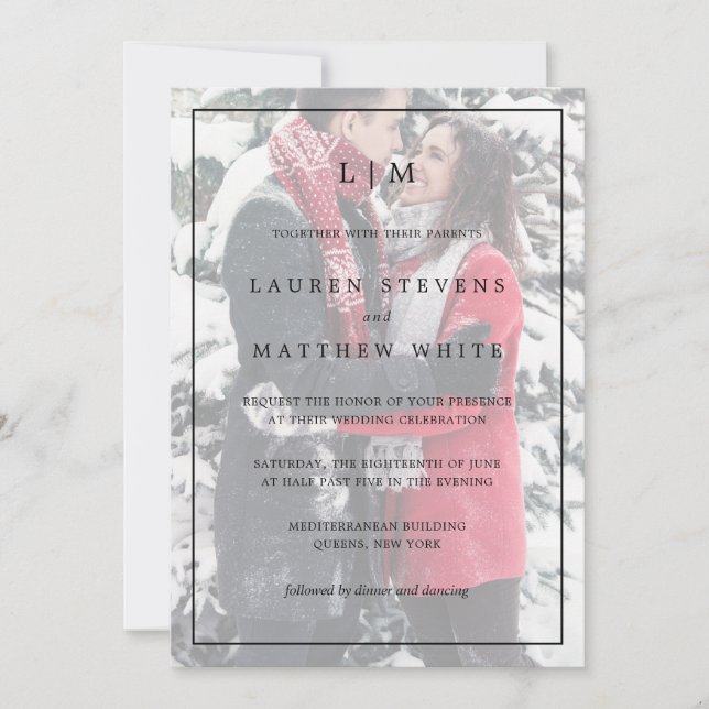 All In One Faux Vellum Photo Monogram Wedding Invitation (Front)