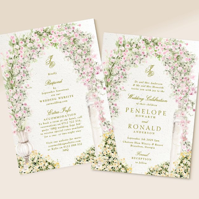 all in one floral garden arch rsvp details wedding invitation (Creator Uploaded)