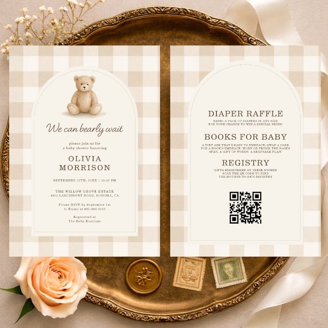 All in One Gingham Bearly Wait Baby Shower Invitation (Creator Uploaded)