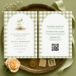 All in One Green Gingham Little Sprout Baby Shower Invitation