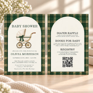 All in One Green Plaid Vintage Baby Shower Invitation