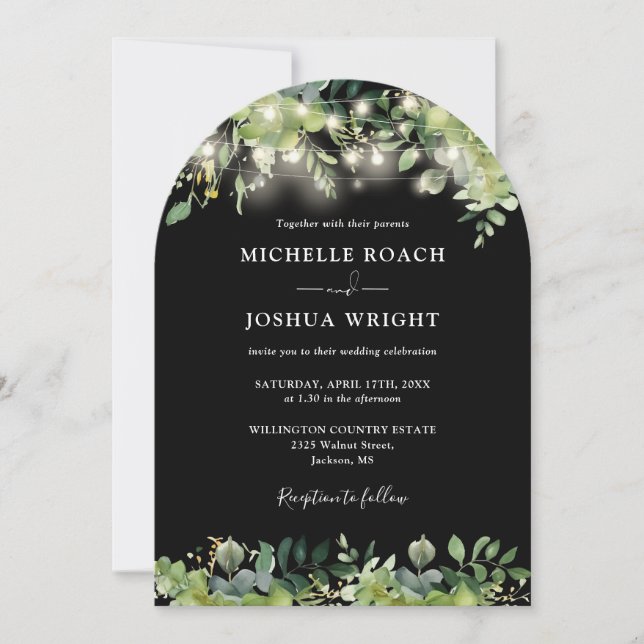 All In One Greenery Arch String Lights Wedding Invitation (Front)