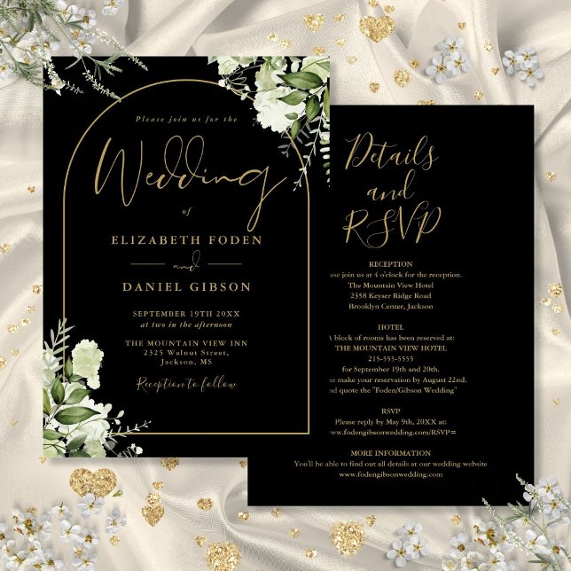 All In One Greenery Black And Gold Arch Wedding Invitation (All In One Greenery Black And Gold Arch Wedding Invitation)