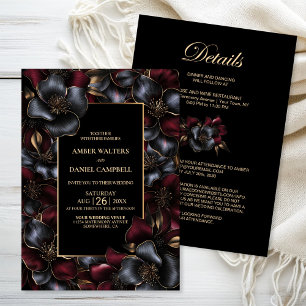 All in One Grey and Burgundy Floral Wedding Invitation