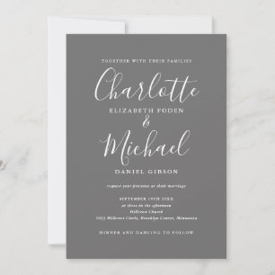 All In One Grey And White Elegant Script Wedding Invitation