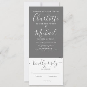 All In One Grey And White Script Wedding Invitation