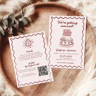 All In One Hand Drawn Quirky QR Code Red Wedding Invitation