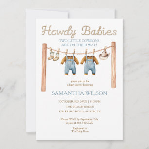 All In One Howdy Baby Little Cowboy Twins Invitation