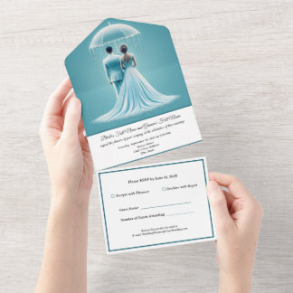 All in One Invitation, Blue Wedding RSVP All In One Invitation