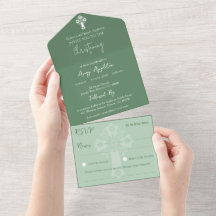 All In One Invitation Floral Cross Baptism Green