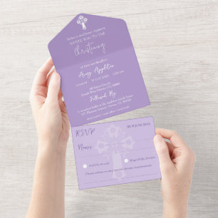 All In One Invitation Floral Cross Baptism Lilac
