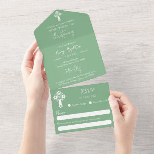 All In One Invitation Floral Cross Sage Green